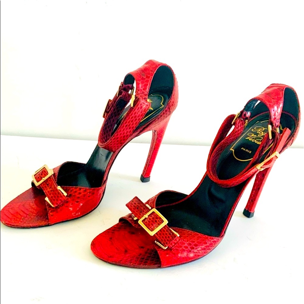 Roger Vivier Red Python Sandals 38 - image 2